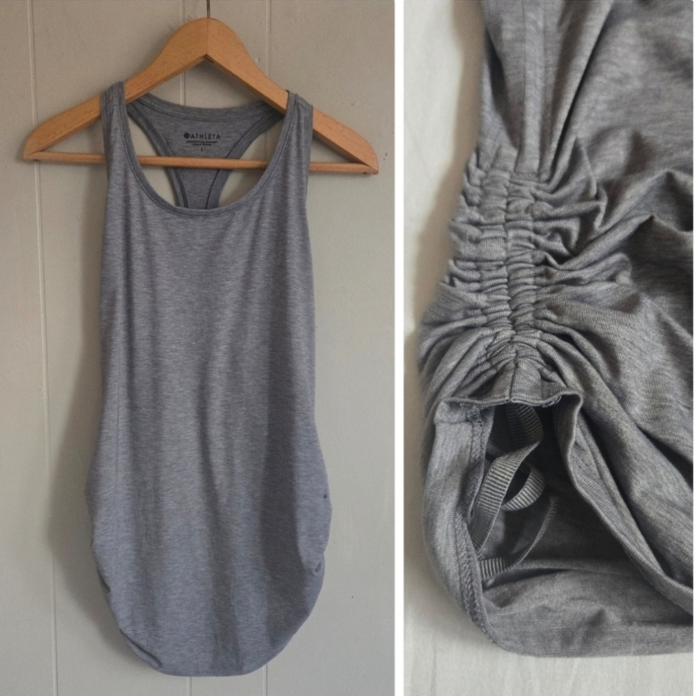 Athlete ruched side tank top gray L workout exercise gym athleisure